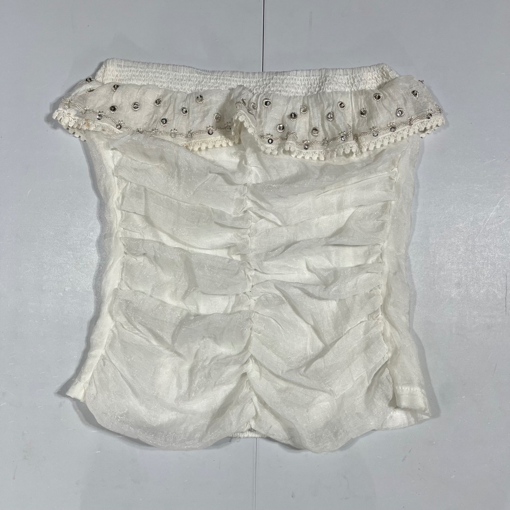 Katia Y2K Renfair Fairy Boho Coquette Smocked Tube Top Rhinestone Womens Small